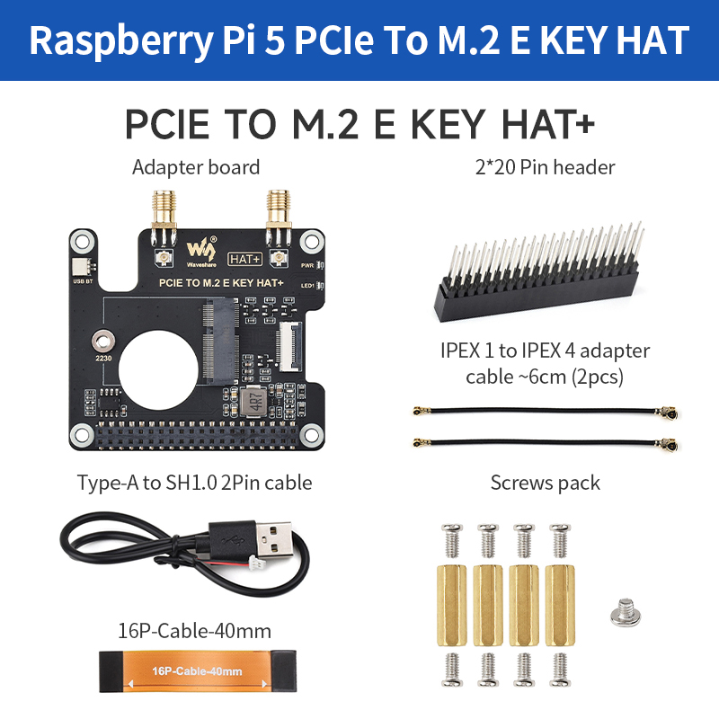 Raspberry Pi Keyboard - PCIe - M.2 E KEY HAT+